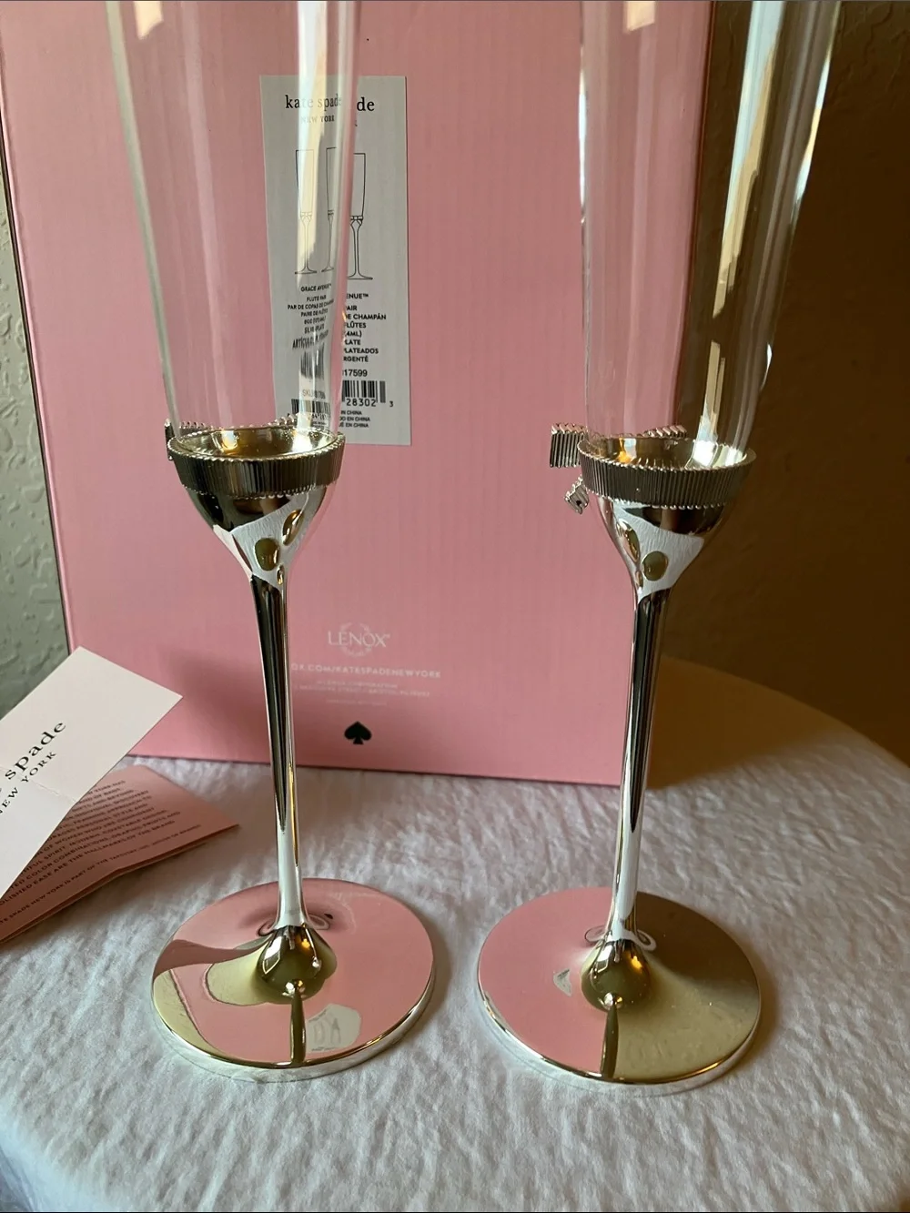 kate spade: “Grace Avenue” Silverplate Flute Pair Champagne Flutes- 6 oz